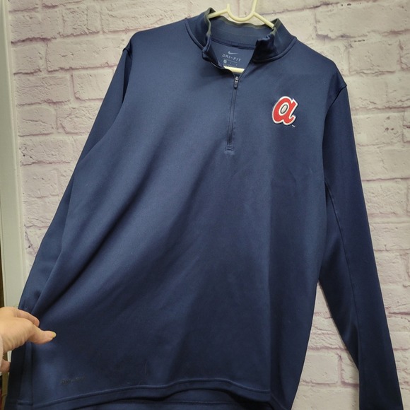 Nike Dri FIT Atlanta Braves Sweatshirts Mens L Quarter Zip Pullover Activewear - Picture 6 of 9